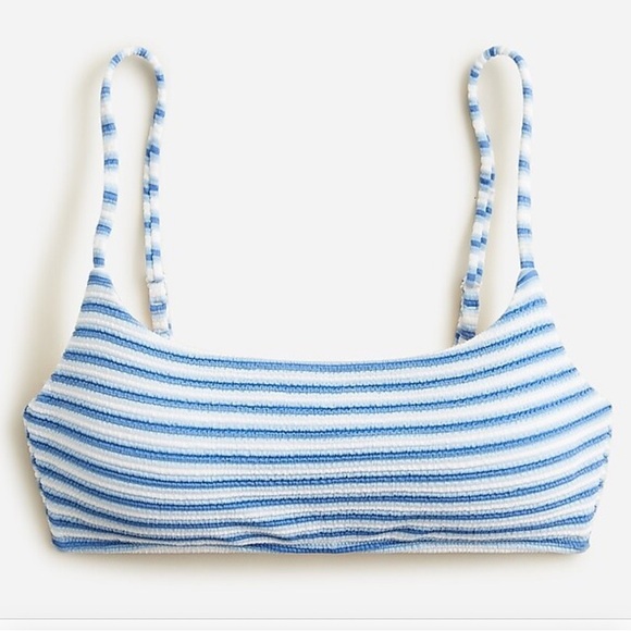 J.Crew Textured Scoopneck Bikini Top in Stripe Light Blue and White Size 3X - Picture 1 of 7